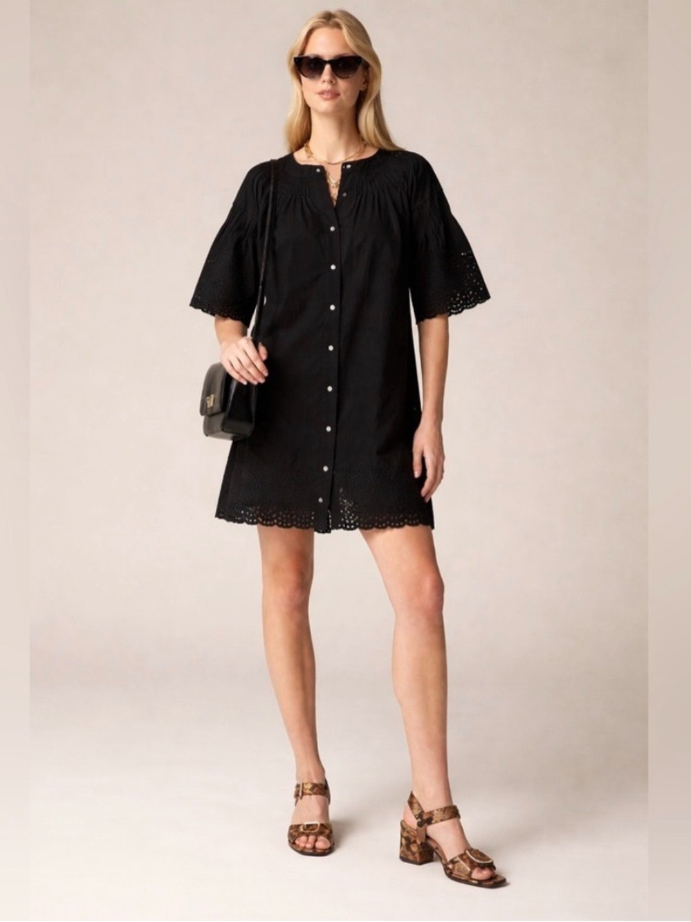 J. Crew Jolie Eyelet Cotton Poplin Mini Dress | Black | Size Small